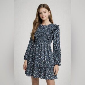 Polo by Ralph Lauren Navy Floral Long-Sleeve Ruffle Dress